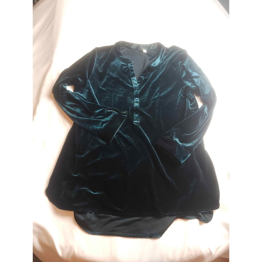 Cato Dark Teal Green Velvet Tunic Top Long Sleeve Split Neck Womens XL